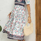 Vestido Boho Midi Estampado Floral Cuello Redondo Manga Corta Con Bolsillos