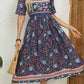 Vestido Boho Midi Estampado Floral Cuello Redondo Manga Corta Con Bolsillos