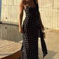 Vestido Boho Negro De Lunares Largo Tirantes Finos Sin Mangas Con Volantes