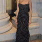 Vestido Boho Negro De Lunares Largo Tirantes Finos Sin Mangas Con Volantes