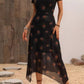 Vestido Boho Negro Floral Manga Corta Con Abertura