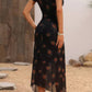 Vestido Boho Negro Floral Manga Corta Con Abertura