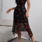 Vestido Boho Negro Floral Manga Corta Con Abertura