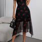 Vestido Boho Negro Floral Manga Corta Con Abertura