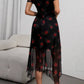 Vestido Boho Negro Floral Manga Corta Con Abertura