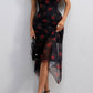 Vestido Boho Negro Floral Manga Corta Con Abertura