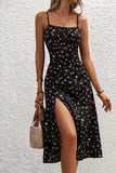 Vestido Boho Negro Floral Tirantes Finos Sin Mangas