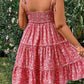 Vestido Boho Rojo Floral Corto Con Tirantes Y Volantes Talla Grande