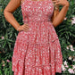 Vestido Boho Rojo Floral Corto Con Tirantes Y Volantes Talla Grande