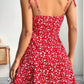 Vestido Boho Rojo Floral Corto Tirantes Finos Sin Mangas Con Abertura