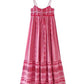 Vestido Boho Rosa Largo Estampado Étnico Tirantes Finos Sin Mangas