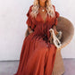 Vestido Boho Terracota Largo Escote V Manga Corta Fluido