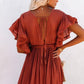 Vestido Boho Terracota Largo Escote V Manga Corta Fluido