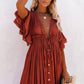 Vestido Boho Terracota Largo Escote V Manga Corta Fluido