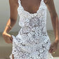 Vestido Corto Blanco De Crochet Cuello En V Tirantes Tejido Calado Verano Playa Boho