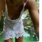 Vestido Corto Blanco De Crochet Cuello En V Tirantes Tejido Calado Verano Playa Boho