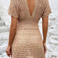 Vestido Corto De Crochet Cuello En V Manga Corta Estilo Playa