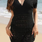 Vestido Corto De Crochet Cuello En V Manga Corta Estilo Playa