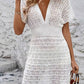 Vestido Corto De Crochet Cuello En V Manga Corta Estilo Playa
