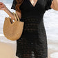 Vestido Corto De Crochet Cuello En V Manga Corta Estilo Playa