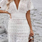 Vestido Corto De Crochet Cuello En V Manga Corta Estilo Playa