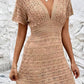 Vestido Corto De Crochet Cuello En V Manga Corta Estilo Playa