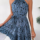 Vestido Corto Estampado Cuello Halter Sin Mangas Con Volantes