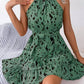 Vestido Corto Estampado Cuello Halter Sin Mangas Con Volantes