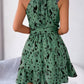 Vestido Corto Estampado Cuello Halter Sin Mangas Con Volantes