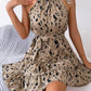 Vestido Corto Estampado Cuello Halter Sin Mangas Con Volantes