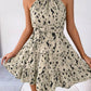 Vestido Corto Estampado Cuello Halter Sin Mangas Con Volantes