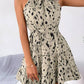Vestido Corto Estampado Cuello Halter Sin Mangas Con Volantes