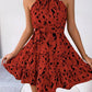 Vestido Corto Estampado Cuello Halter Sin Mangas Con Volantes