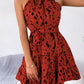 Vestido Corto Estampado Cuello Halter Sin Mangas Con Volantes