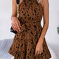 Vestido Corto Estampado Cuello Halter Sin Mangas Con Volantes