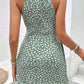 Vestido Corto Estampado Cuello Halter Sin Mangas Elegante
