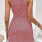 Vestido Corto Estampado Cuello Halter Sin Mangas Elegante
