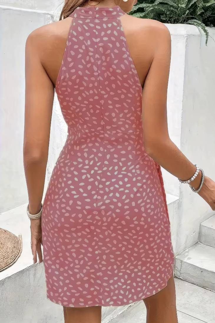 Vestido Corto Estampado Cuello Halter Sin Mangas Elegante
