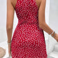 Vestido Corto Estampado Cuello Halter Sin Mangas Elegante