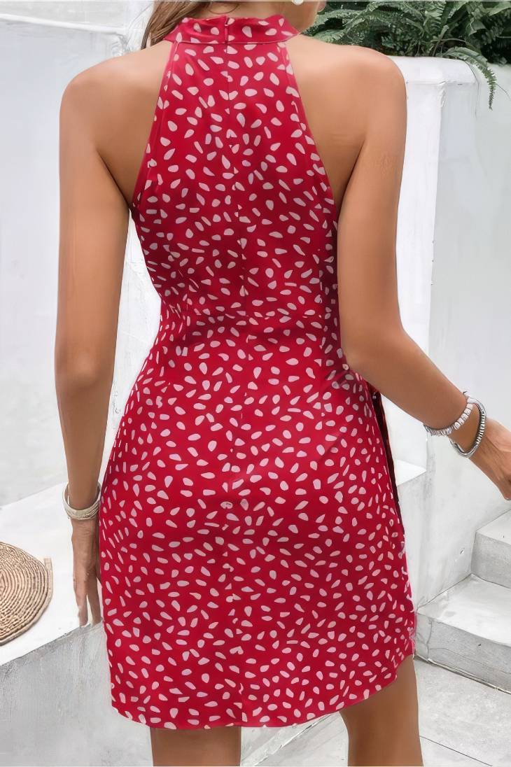 Vestido Corto Estampado Cuello Halter Sin Mangas Elegante
