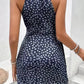 Vestido Corto Estampado Cuello Halter Sin Mangas Elegante