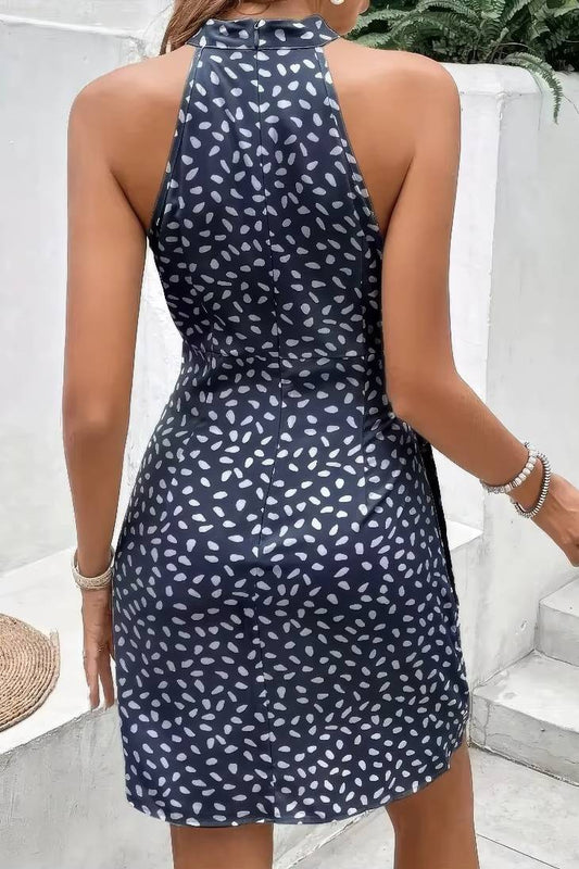 Vestido Corto Estampado Cuello Halter Sin Mangas Elegante