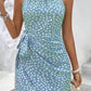 Vestido Corto Estampado Cuello Halter Sin Mangas Elegante