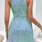 Vestido Corto Estampado Cuello Halter Sin Mangas Elegante