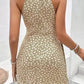 Vestido Corto Estampado Cuello Halter Sin Mangas Elegante