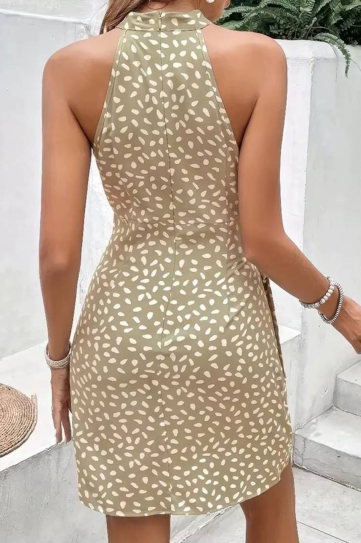 Vestido Corto Estampado Cuello Halter Sin Mangas Elegante
