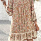 Vestido Corto Floral Boho Cuello En V Con Lazo Manga Larga Volantes Verano