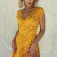 Vestido Corto Floral Cuello En V Manga Corta Cruzado Cintura Ajustada Verano