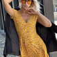 Vestido Corto Floral Cuello En V Manga Corta Cruzado Cintura Ajustada Verano