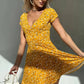 Vestido Corto Floral Cuello En V Manga Corta Cruzado Cintura Ajustada Verano